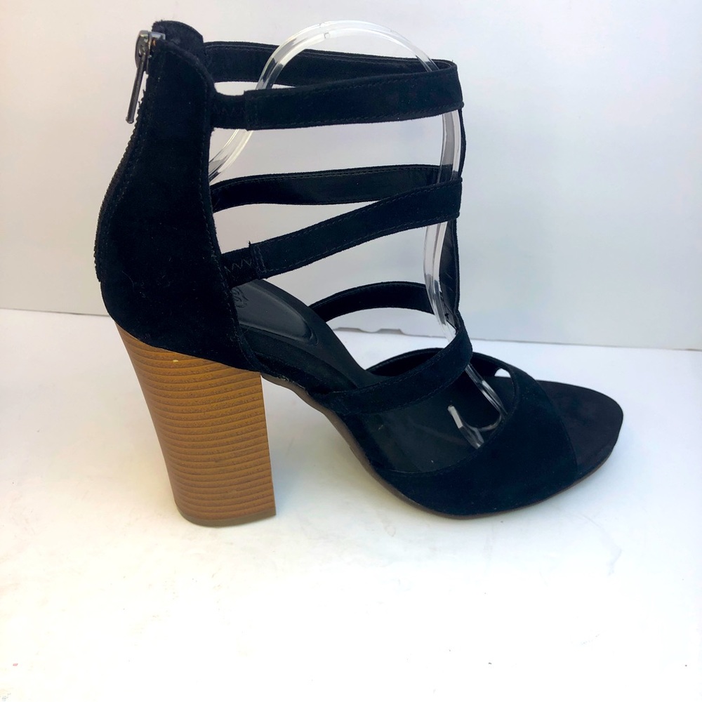 Route 66 Black Suede Caged Sandal Block Zip Heels Womens Size 10